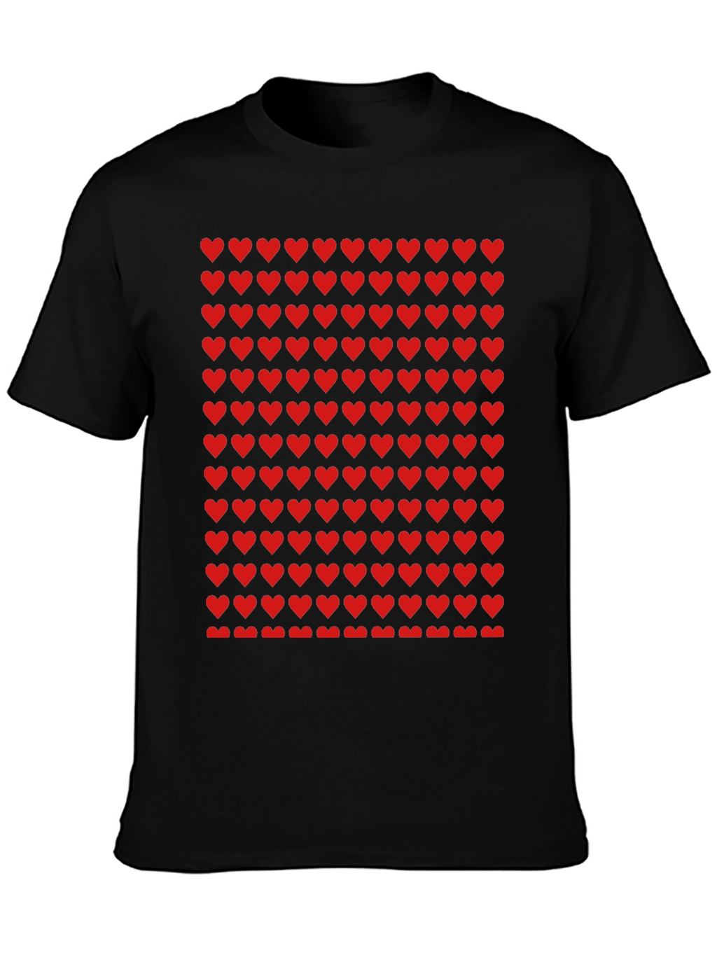 Red Heart Pattern Black T-Shirt