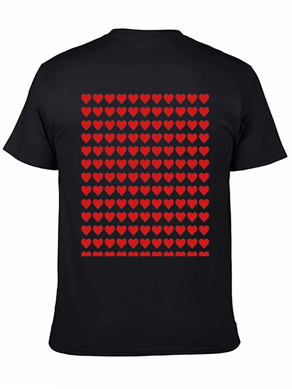 Red Heart Pattern Black T-Shirt