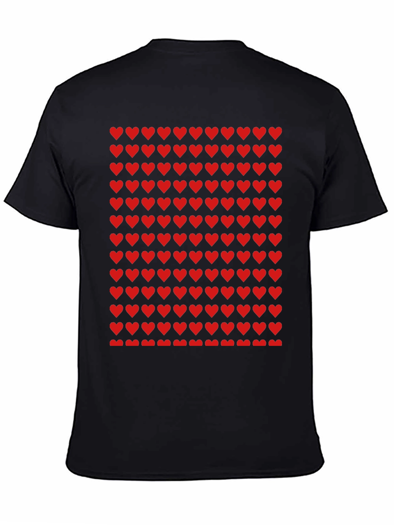 Red Heart Pattern Black T-Shirt