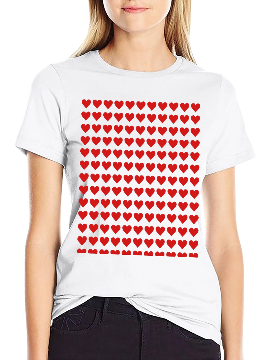 Red Heart Pattern Black T-Shirt
