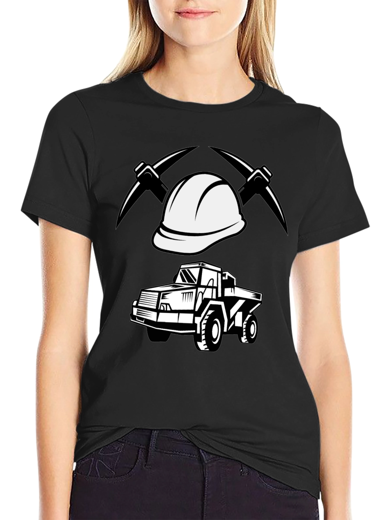 Mining Crew T-Shirt - Bold Graphic Print Black Tee