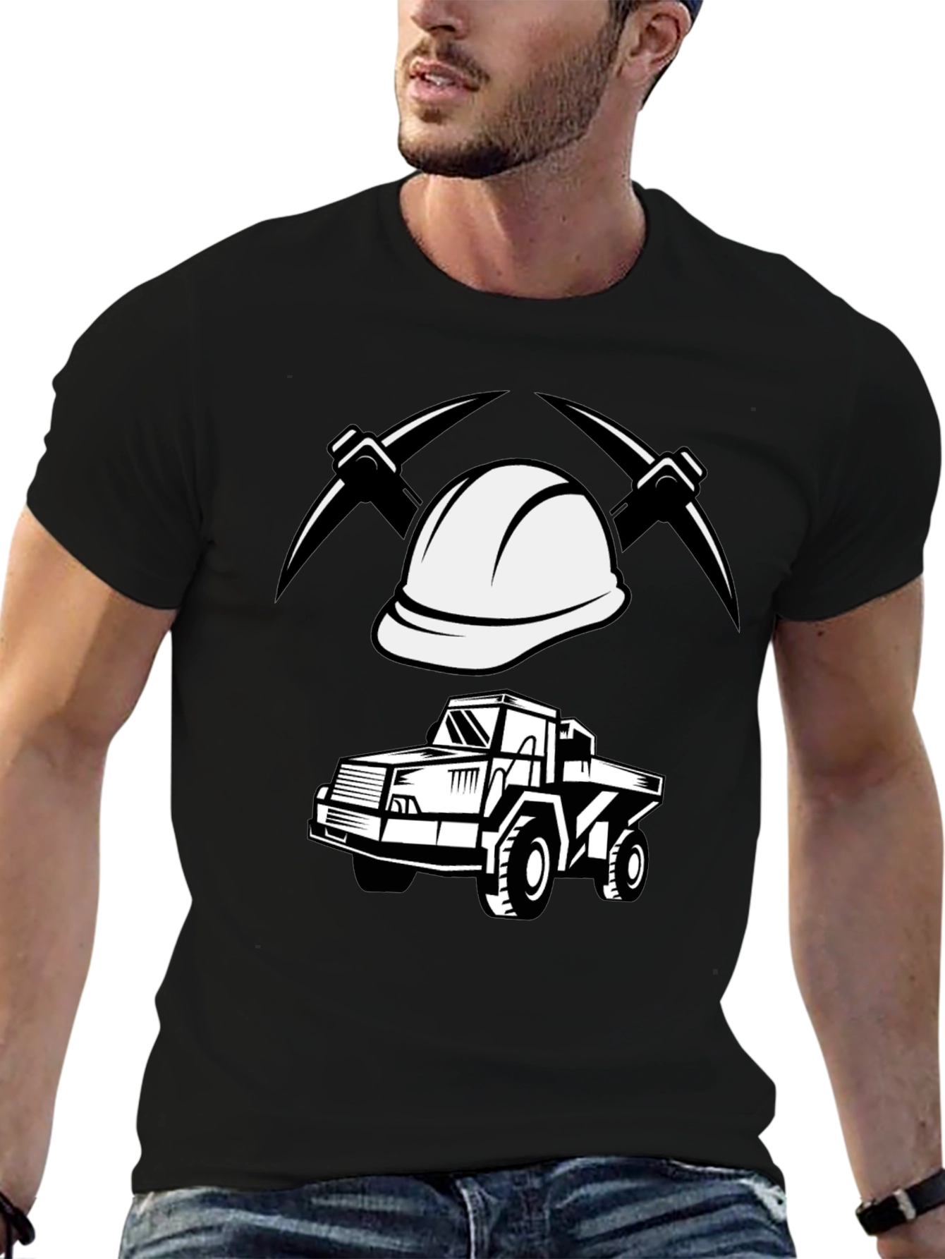 Mining Crew T-Shirt - Bold Graphic Print Black Tee