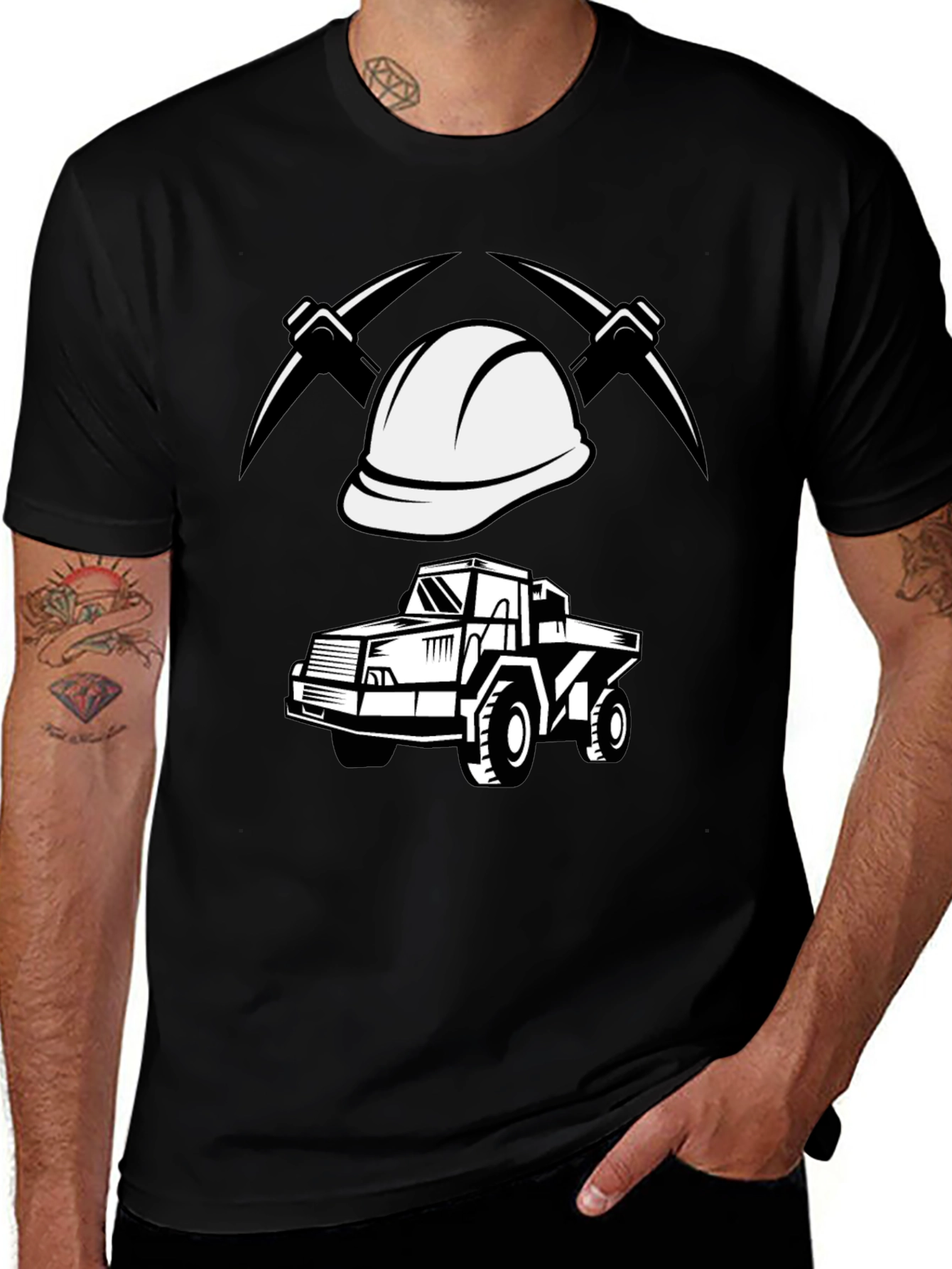 Mining Crew T-Shirt - Bold Graphic Print Black Tee