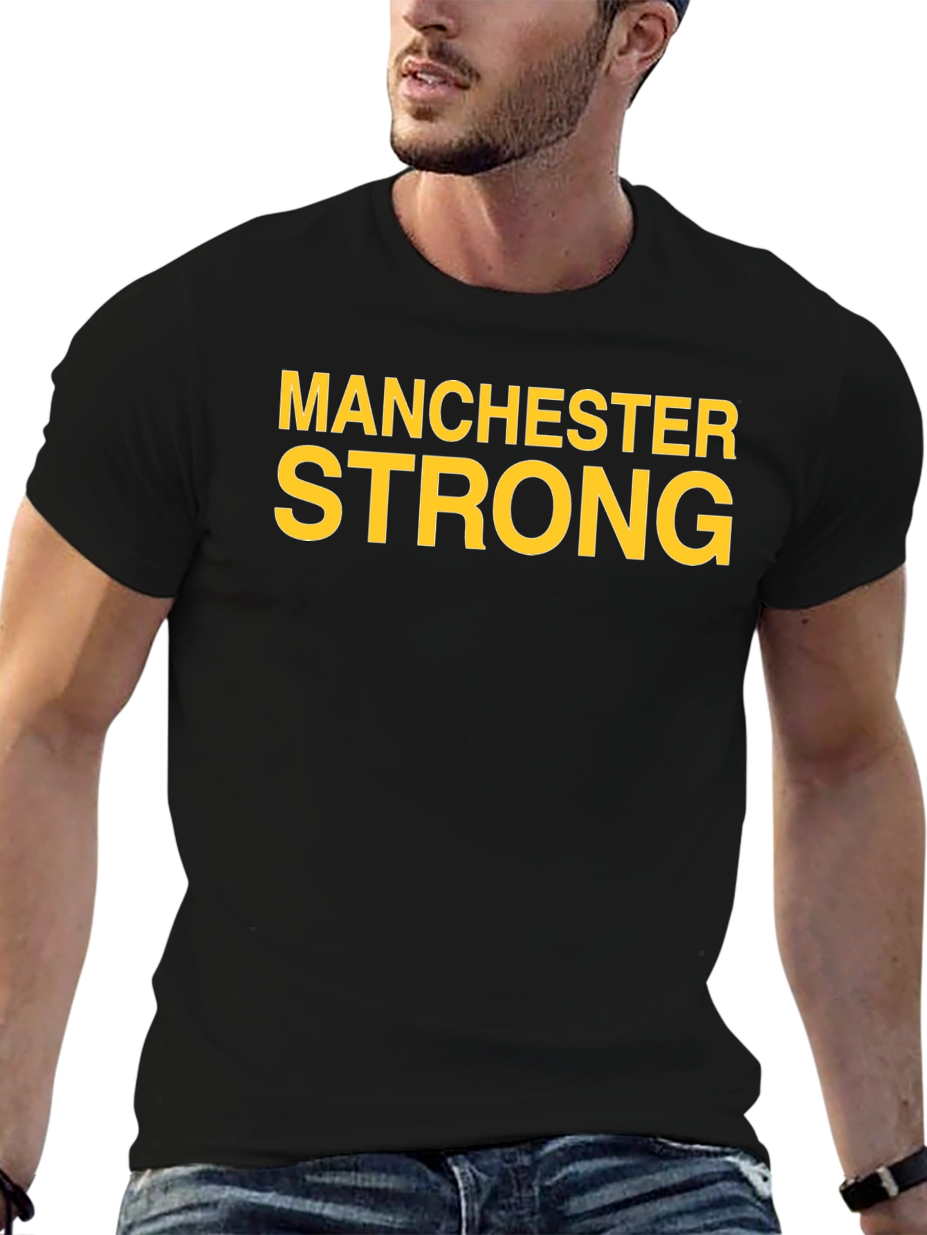 Manchester Strong Graphic Tee - Black Cotton T-Shirt