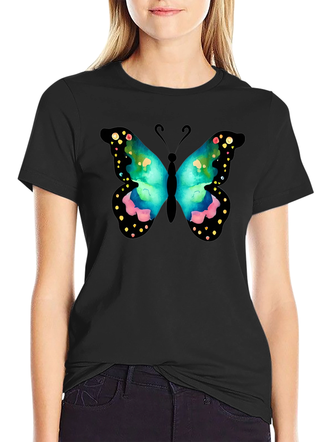 Butterfly Graphic Print Crew Neck T-Shirt