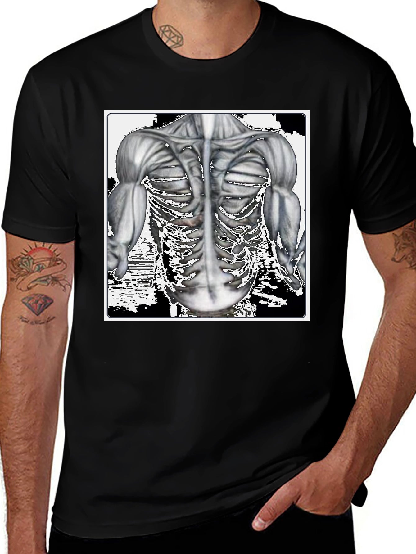 Anatomy Black T-Shirt: Muscle & Bone Design