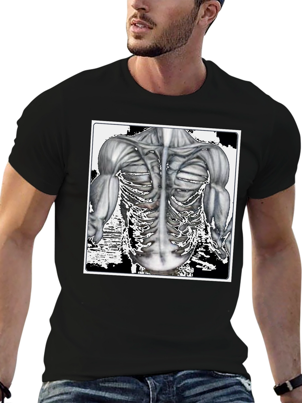 Anatomy Black T-Shirt: Muscle & Bone Design