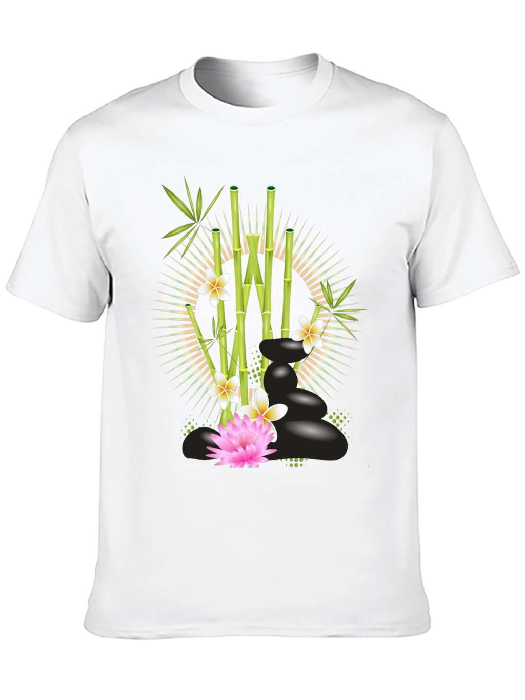 Zen Garden T-Shirt: Bamboo Lotus & Spa Stones Design