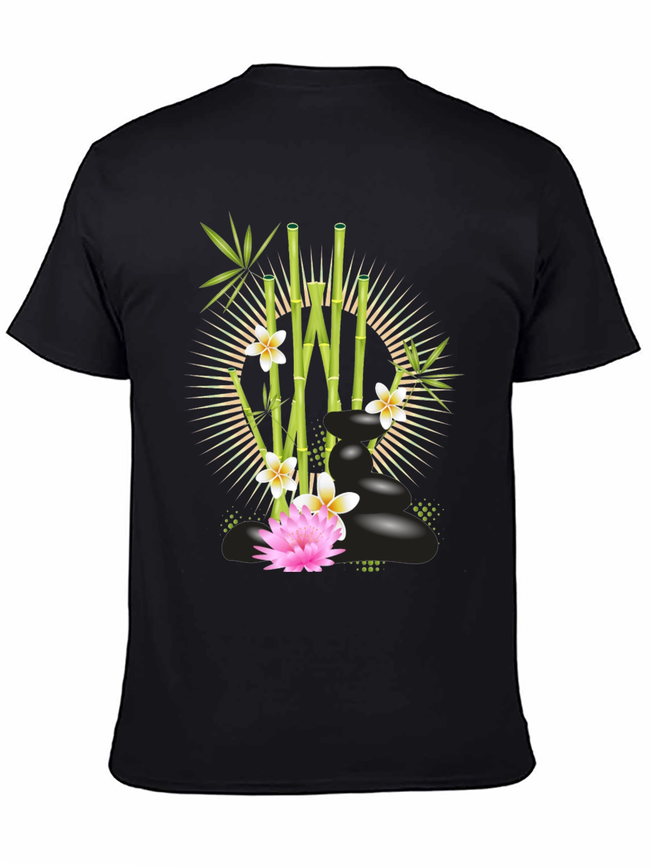 Zen Garden T-Shirt: Bamboo Lotus & Spa Stones Design
