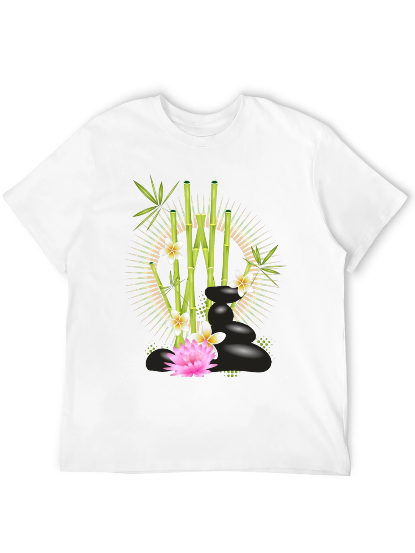 Zen Garden T-Shirt: Bamboo Lotus & Spa Stones Design