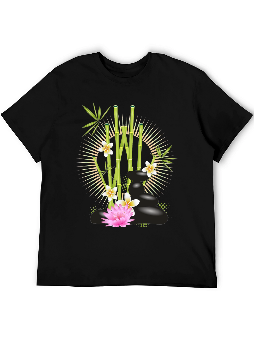 Zen Garden T-Shirt: Bamboo Lotus & Spa Stones Design