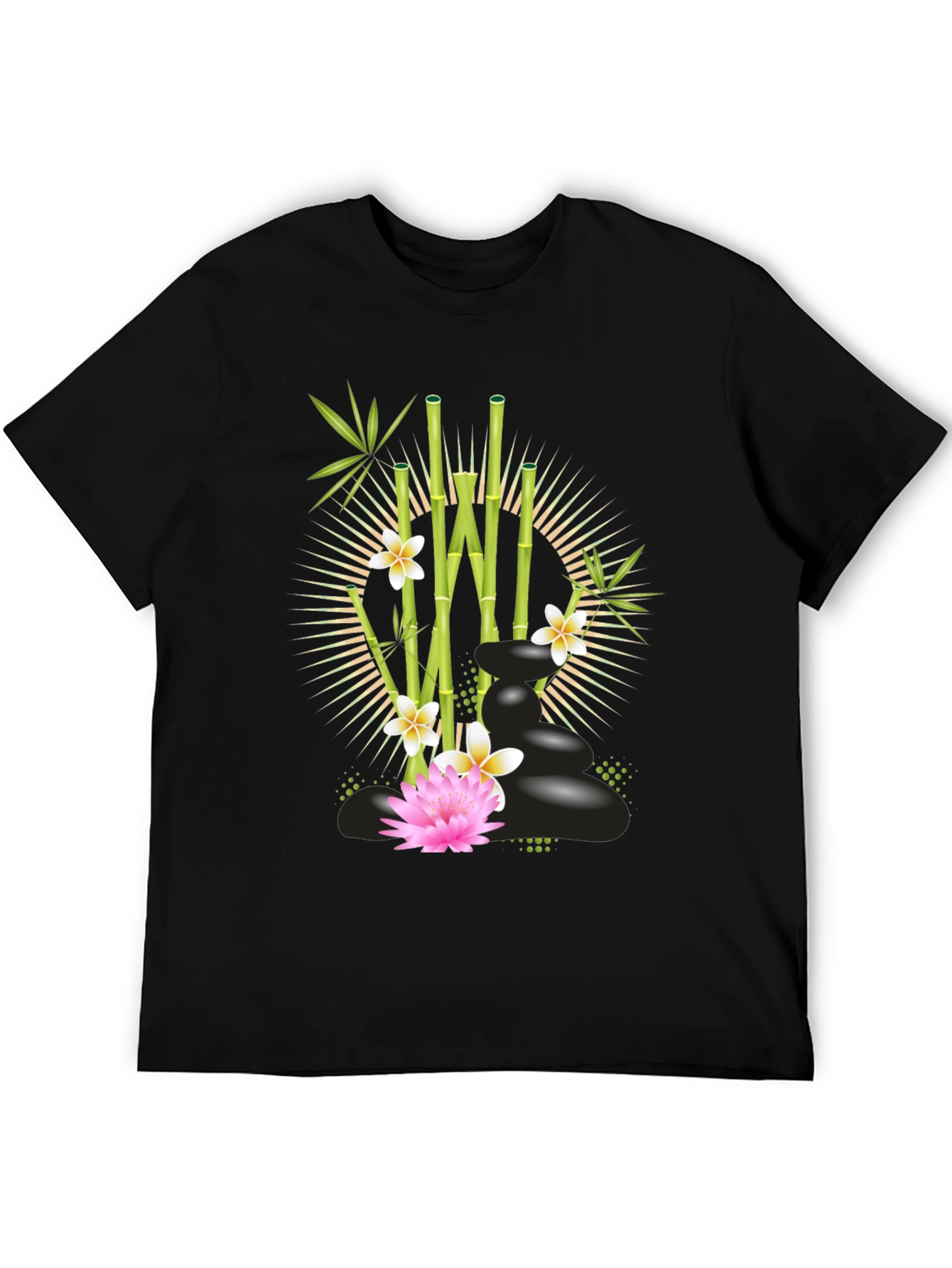 Zen Garden T-Shirt: Bamboo Lotus & Spa Stones Design