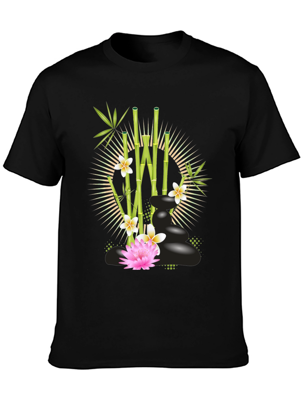 Zen Garden T-Shirt: Bamboo Lotus & Spa Stones Design