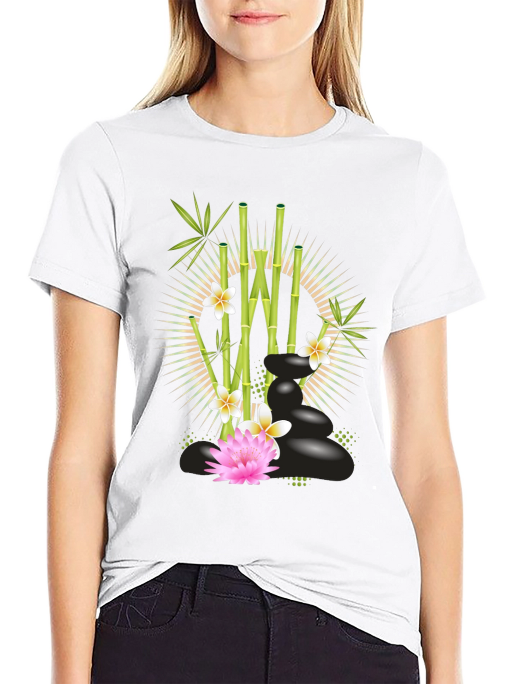 Zen Garden T-Shirt: Bamboo Lotus & Spa Stones Design