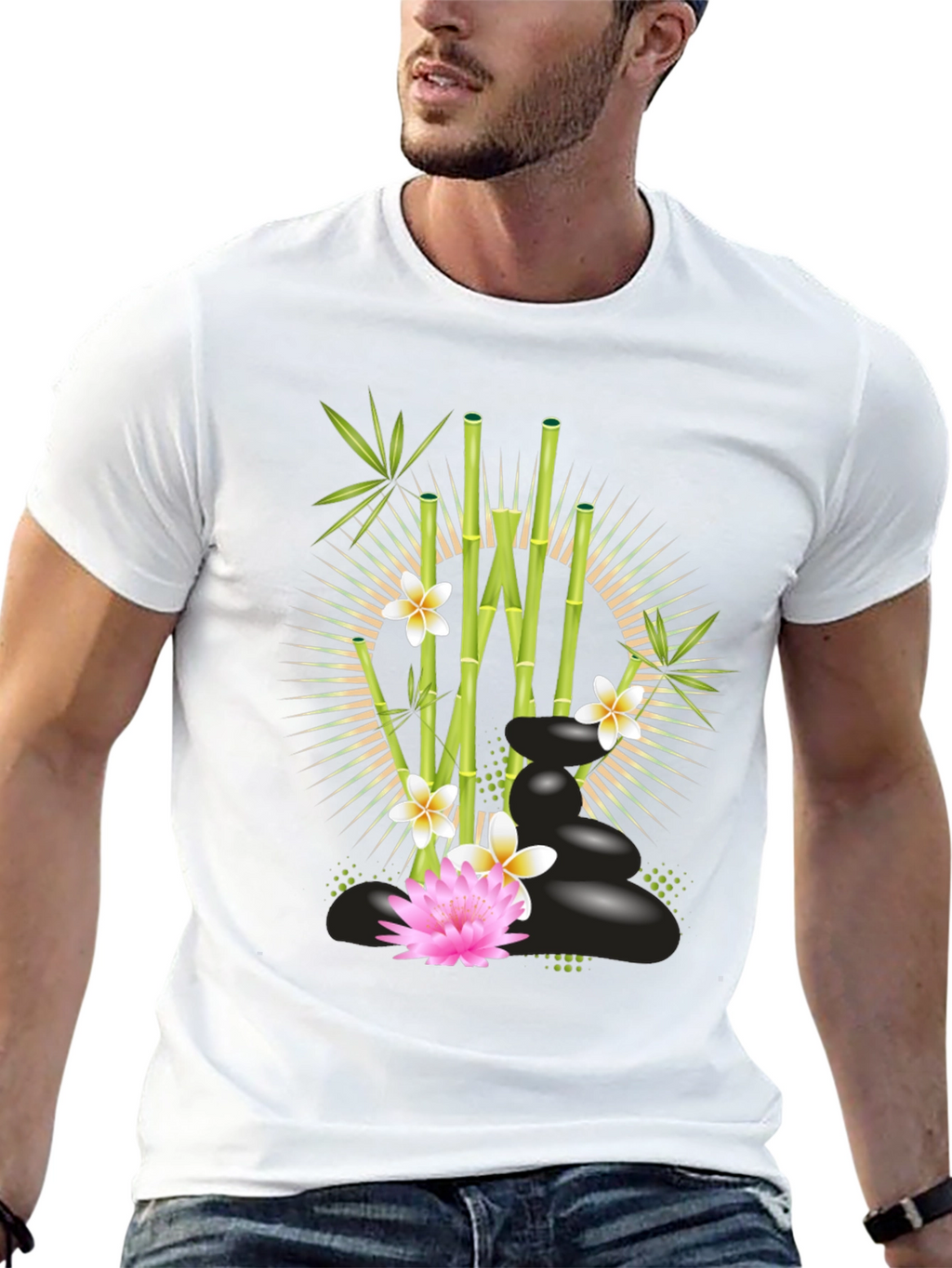 Zen Garden T-Shirt: Bamboo Lotus & Spa Stones Design