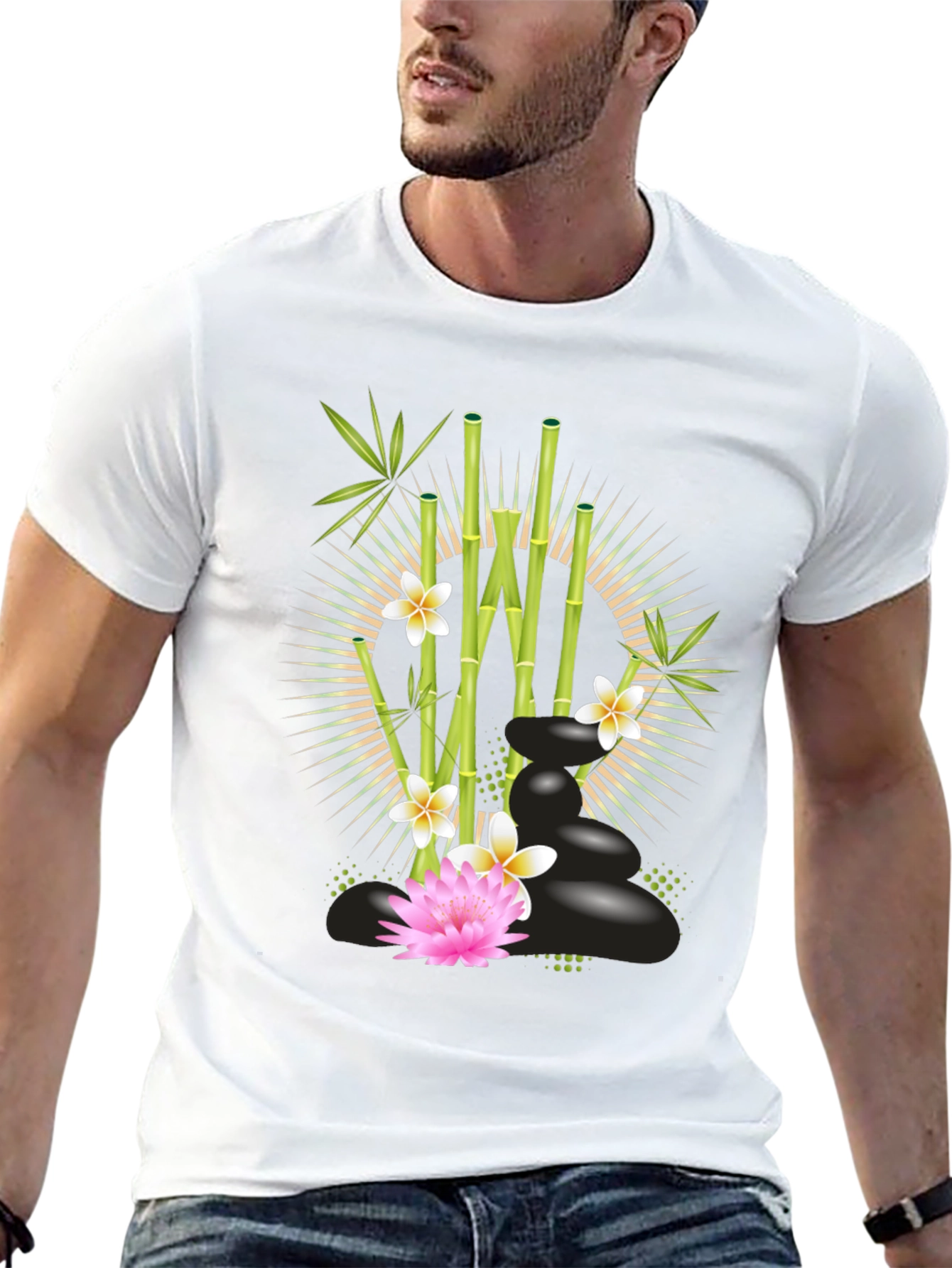 Zen Garden T-Shirt: Bamboo Lotus & Spa Stones Design
