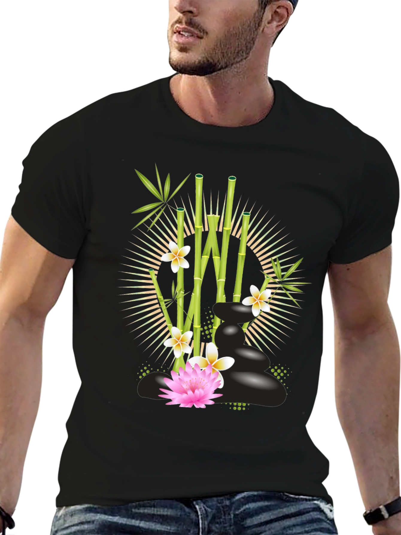 Zen Garden T-Shirt: Bamboo Lotus & Spa Stones Design