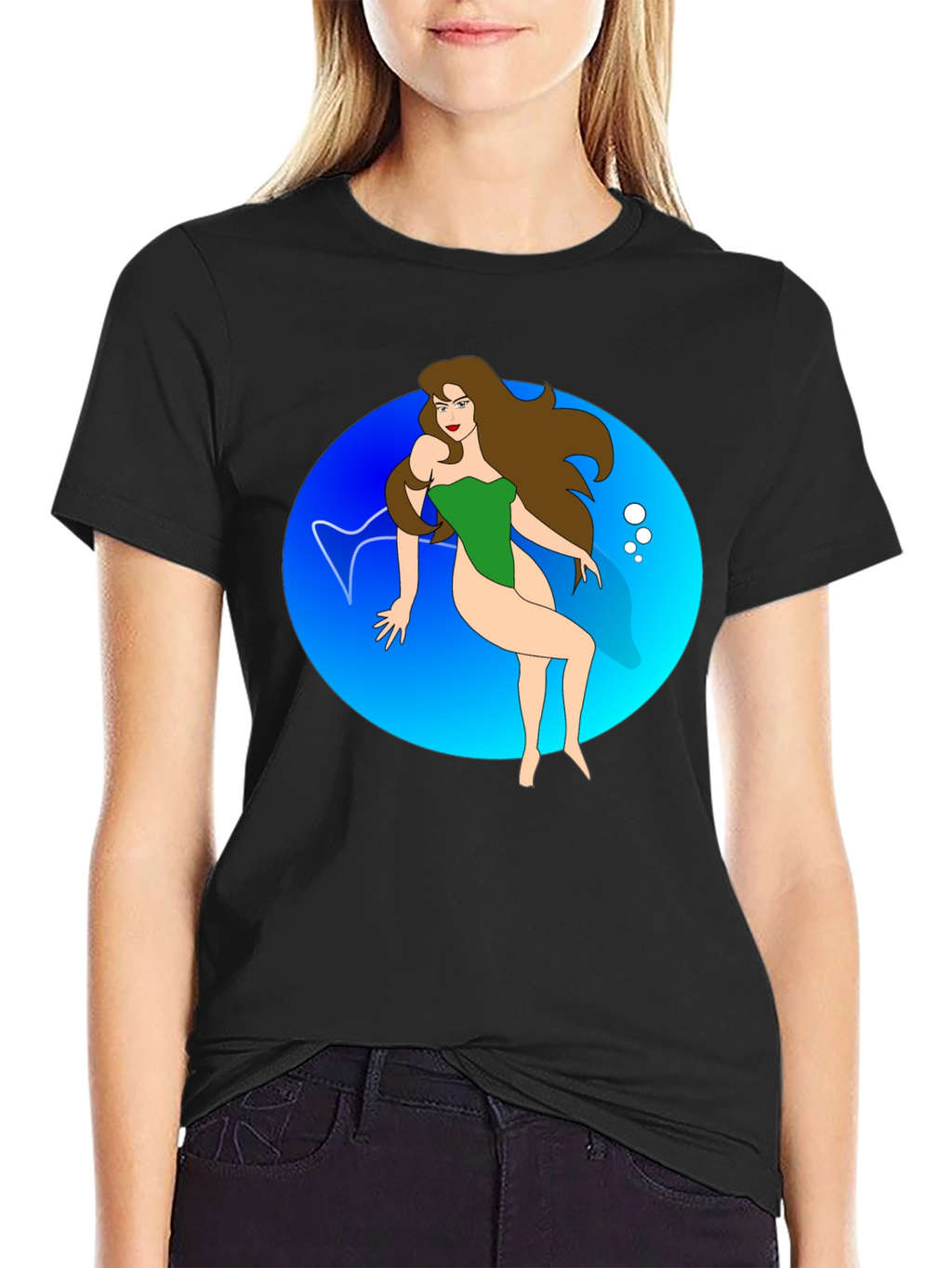 Cartoon Mermaid Black T-Shirt