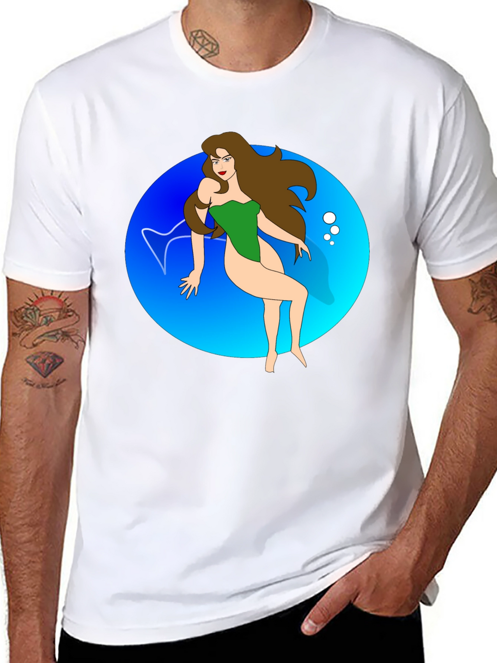Cartoon Mermaid Black T-Shirt