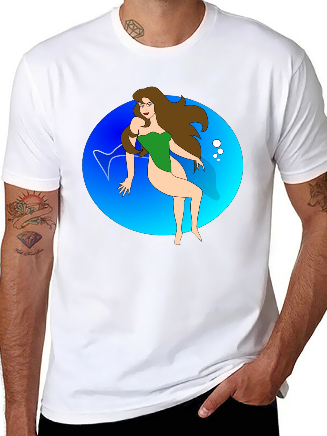 Cartoon Mermaid Black T-Shirt