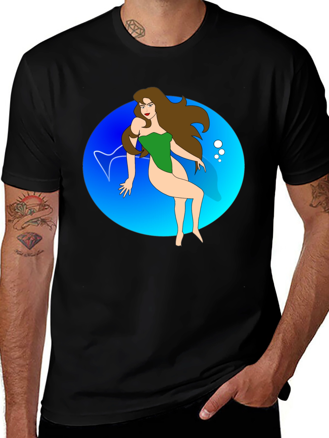 Cartoon Mermaid Black T-Shirt