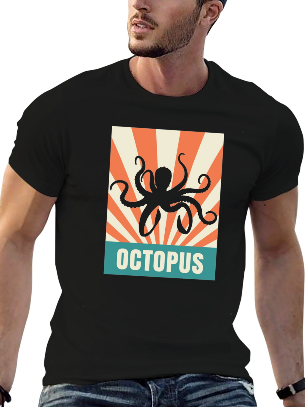 Retro Octopus Graphic Tee - Black Unisex T-Shirt