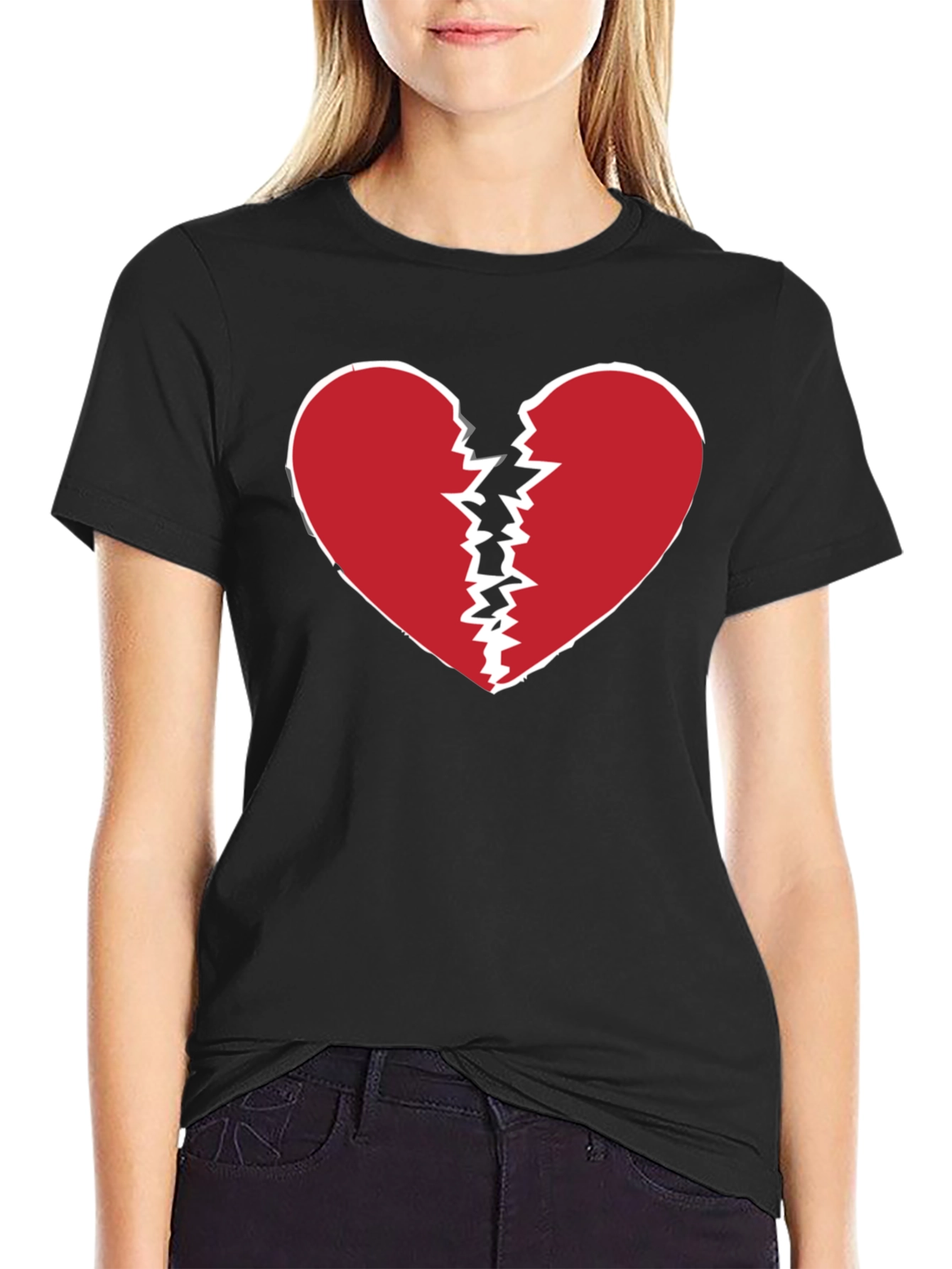 Broken Heart Graphic Tee - Black Crew Neck T-Shirt