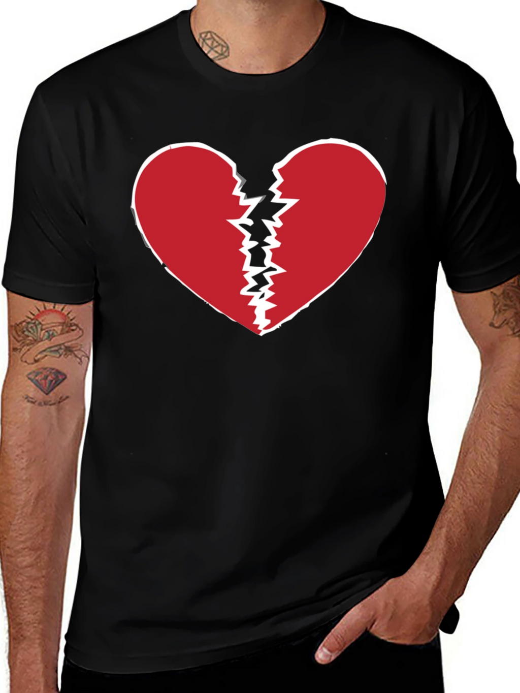Broken Heart Graphic Tee - Black Crew Neck T-Shirt
