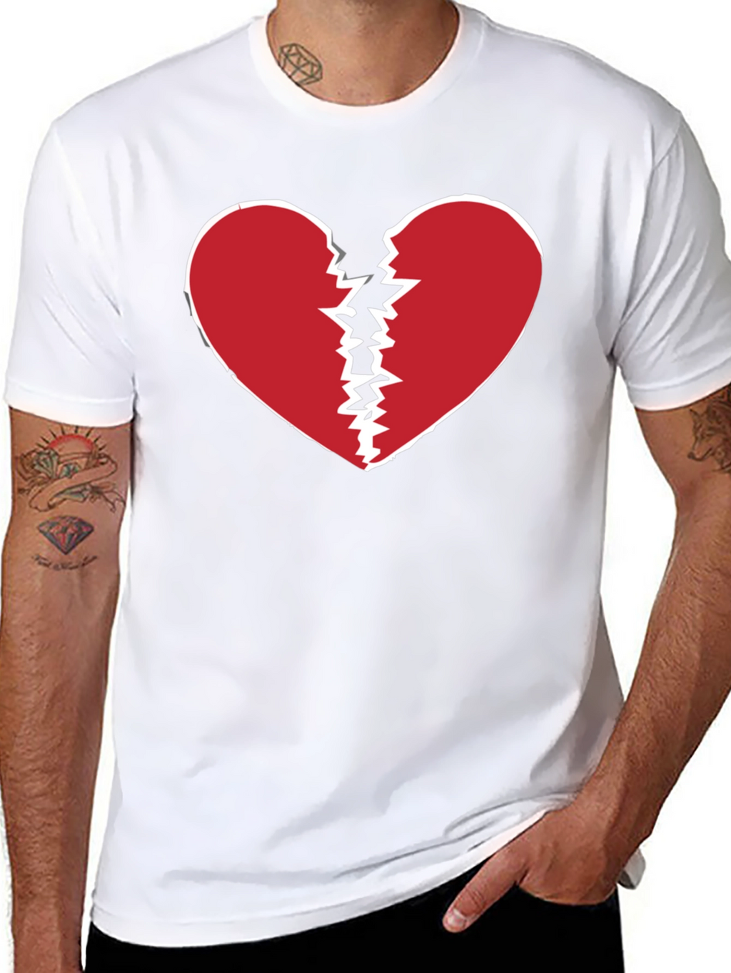 Broken Heart Graphic Tee - Black Crew Neck T-Shirt