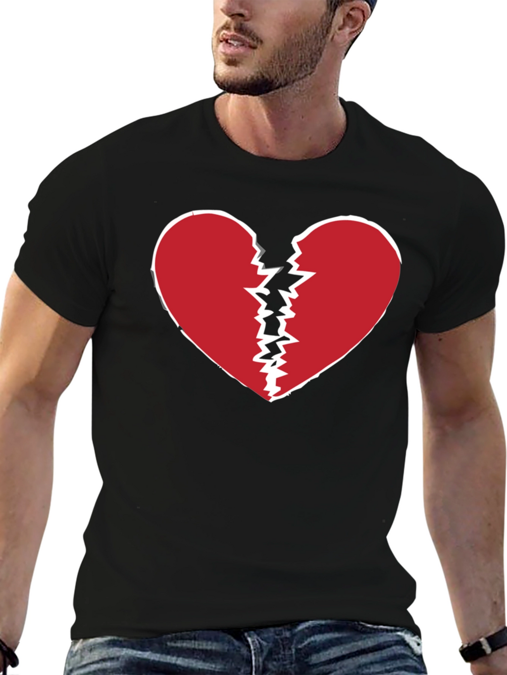 Broken Heart Graphic Tee - Black Crew Neck T-Shirt