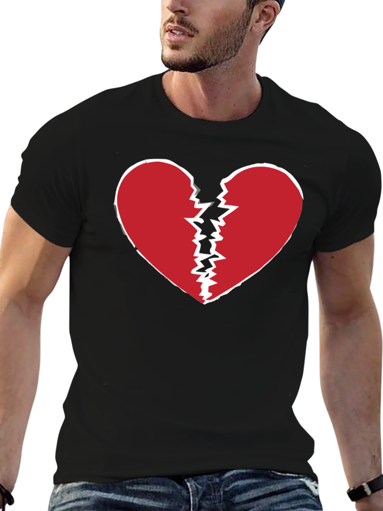 Broken Heart Graphic Tee - Black Crew Neck T-Shirt