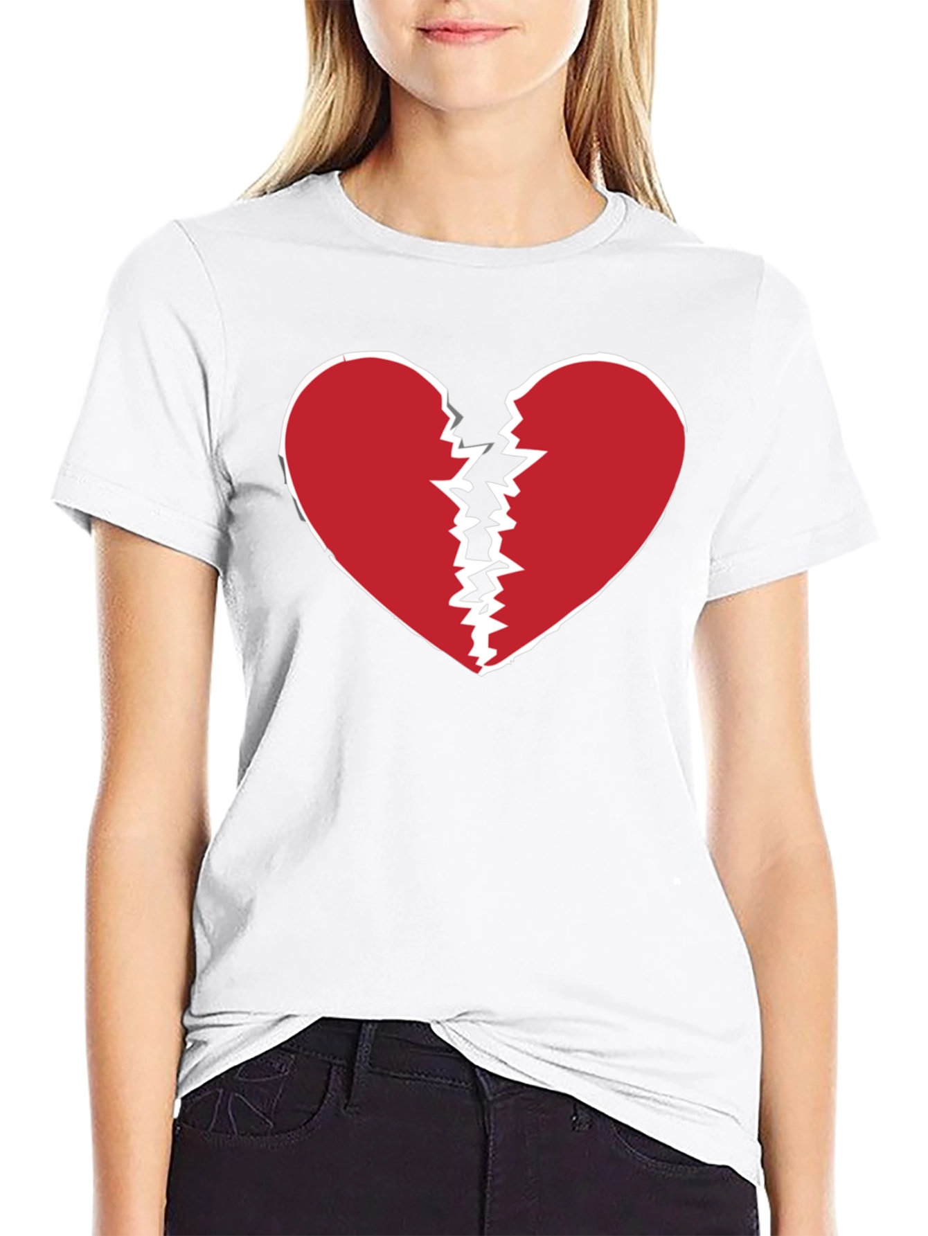 Broken Heart Graphic Tee - Black Crew Neck T-Shirt