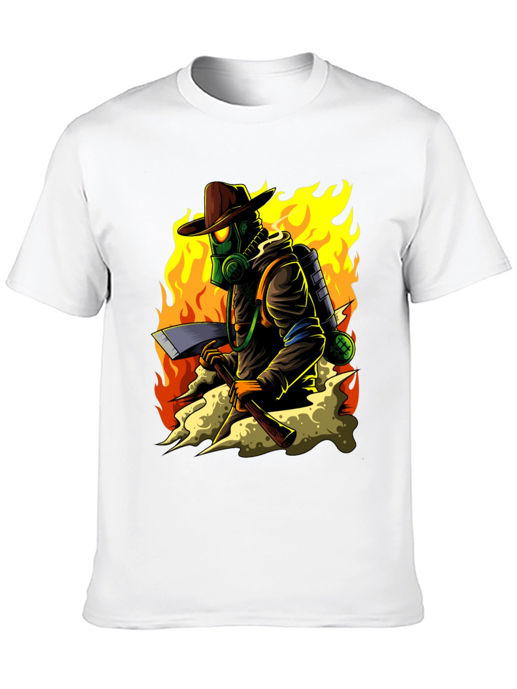 Firefighter Cartoon Graphic Black T-Shirt