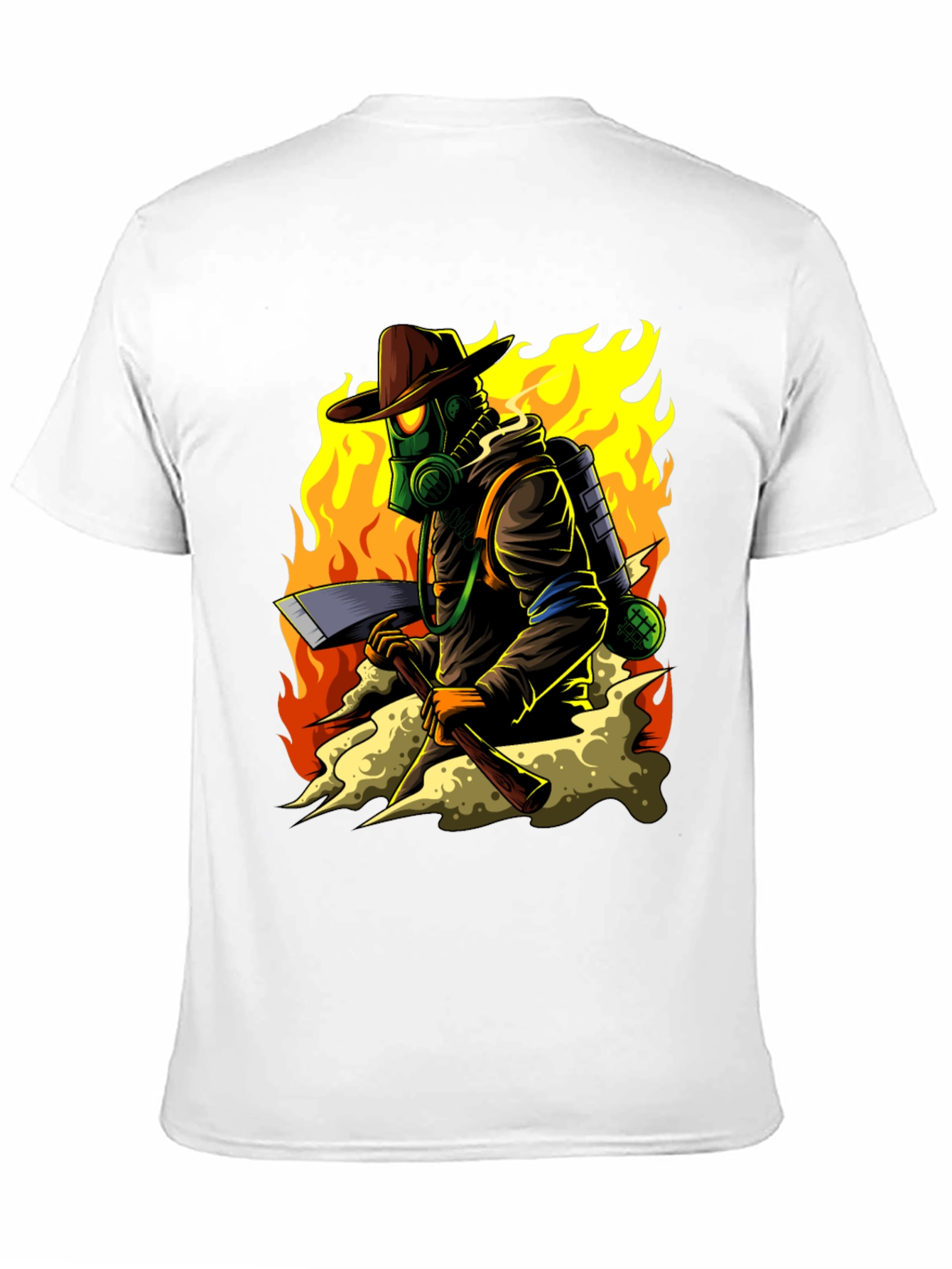 Firefighter Cartoon Graphic Black T-Shirt