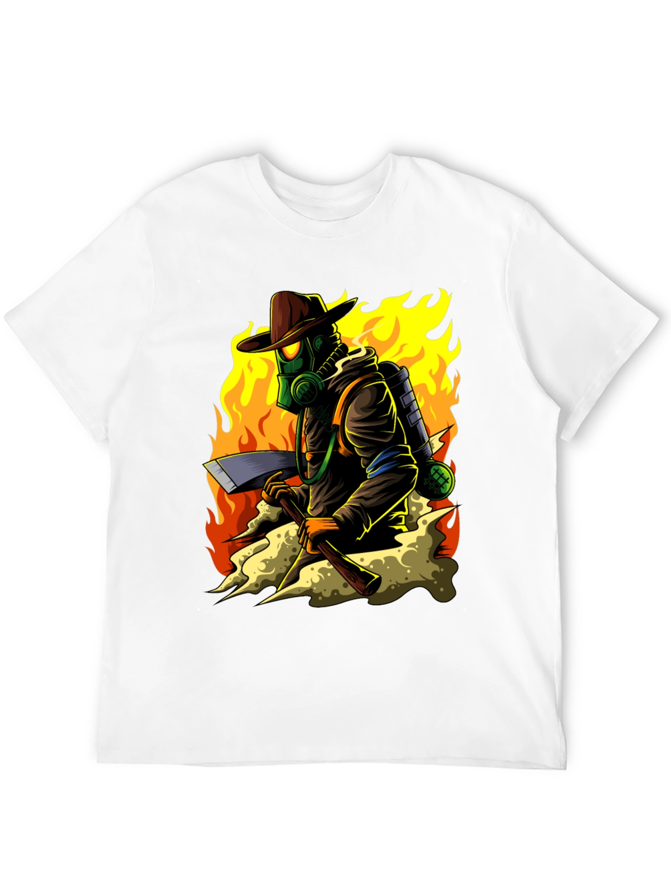 Firefighter Cartoon Graphic Black T-Shirt
