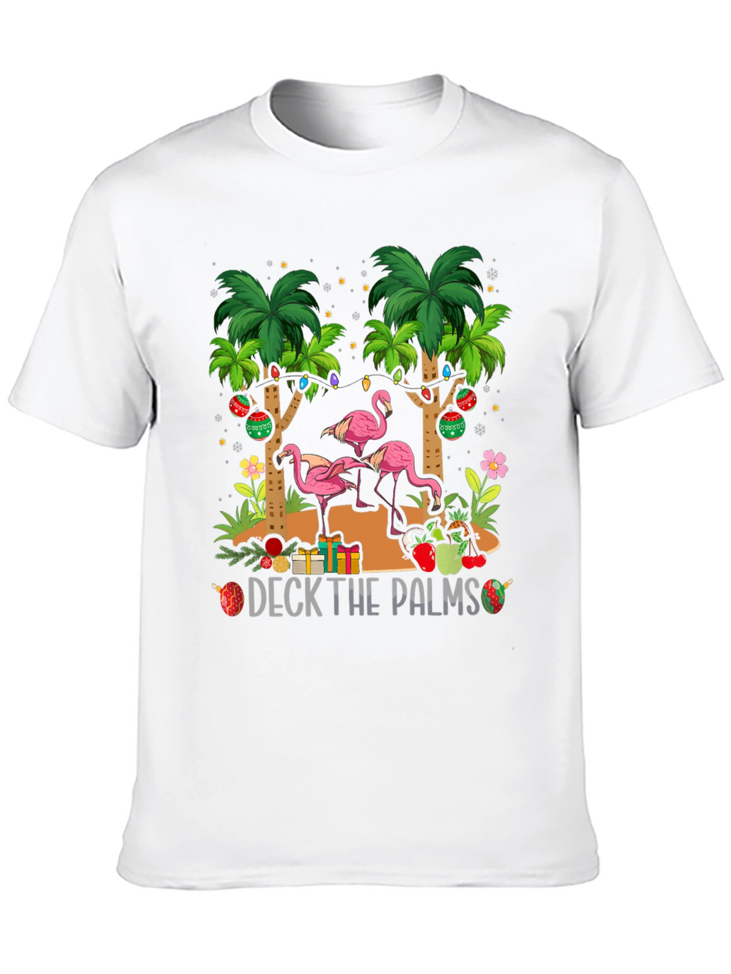 Deck the Palms Flamingo Christmas T-Shirt