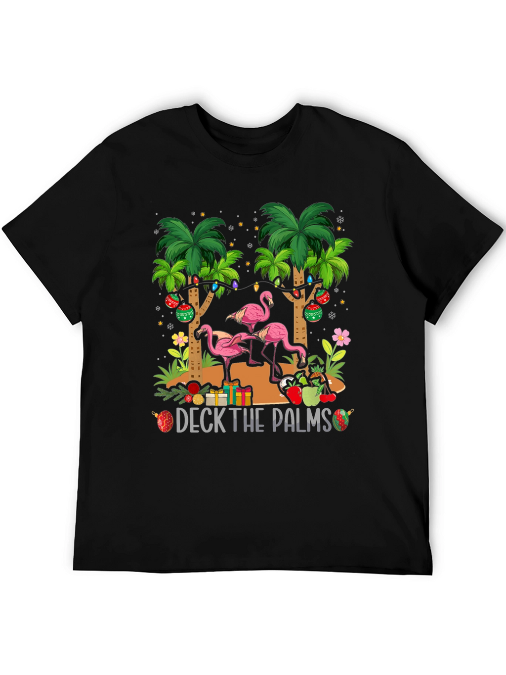 Deck the Palms Flamingo Christmas T-Shirt