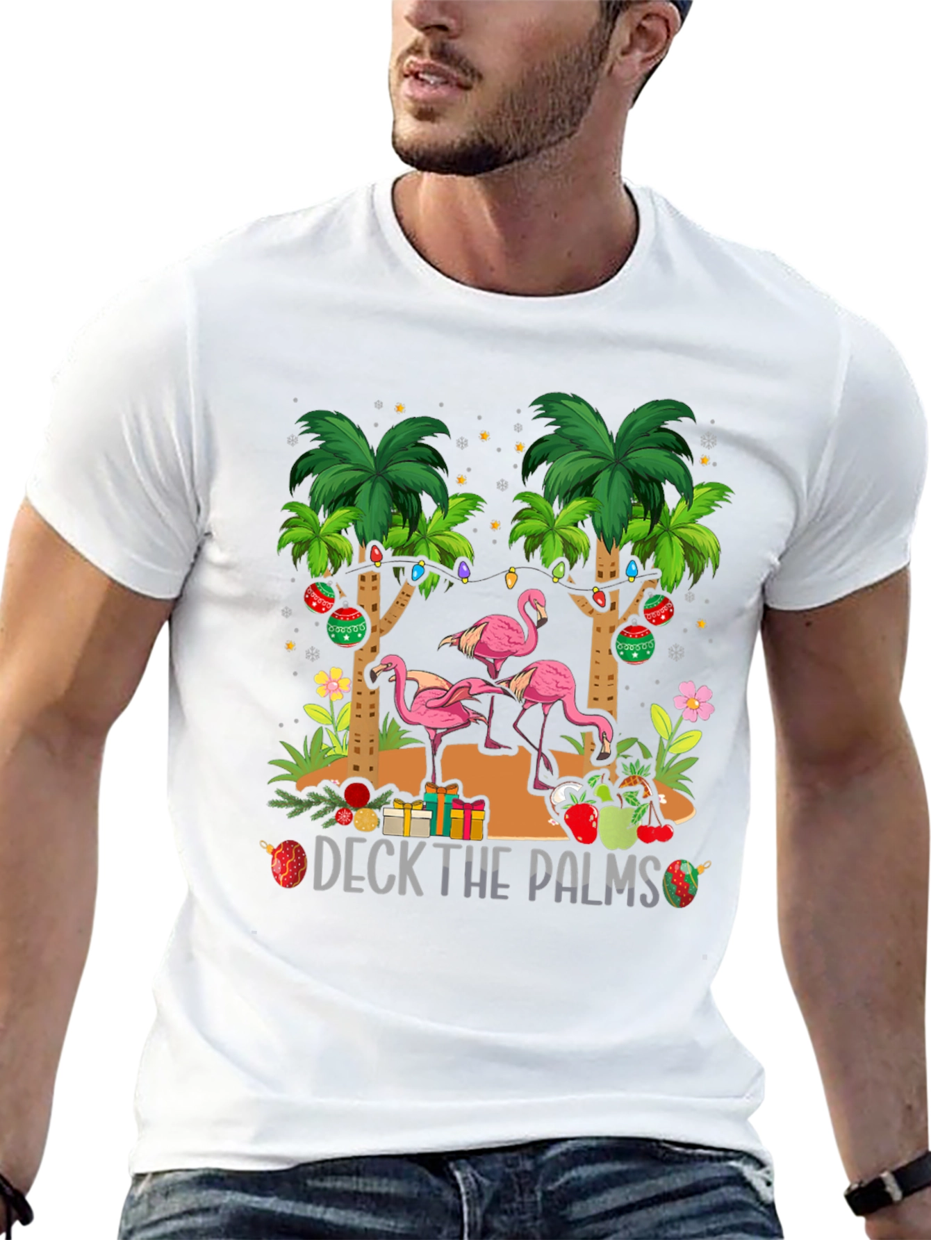 Deck the Palms Flamingo Christmas T-Shirt
