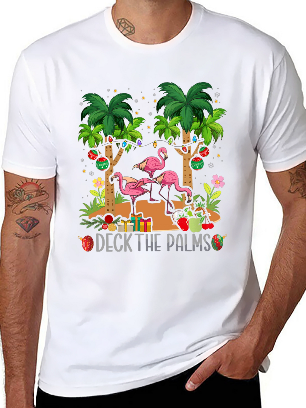 Deck the Palms Flamingo Christmas T-Shirt