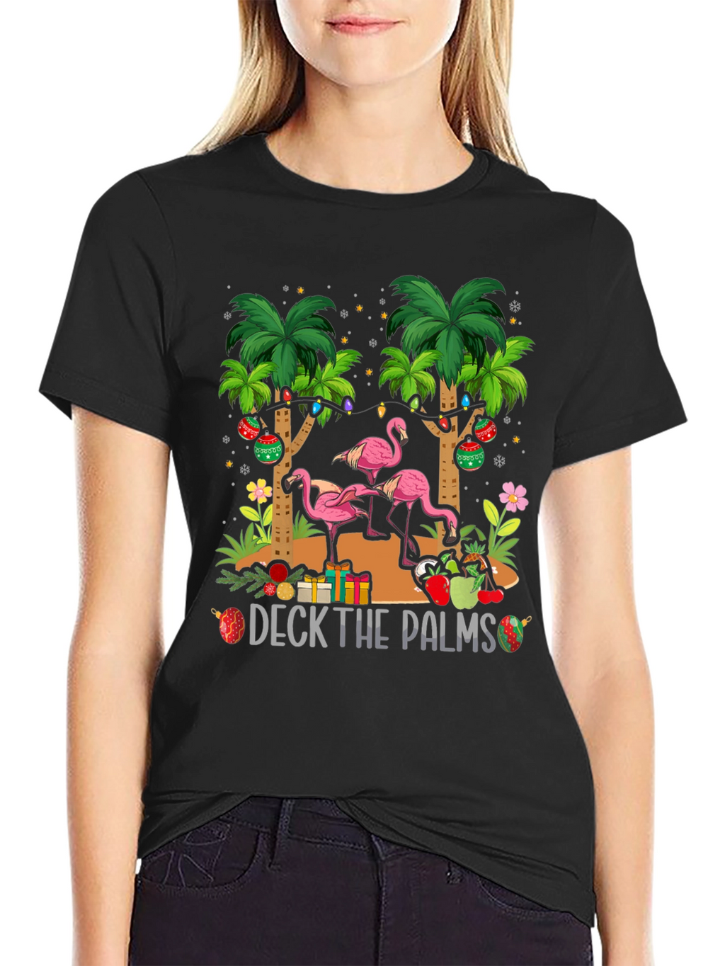 Deck the Palms Flamingo Christmas T-Shirt