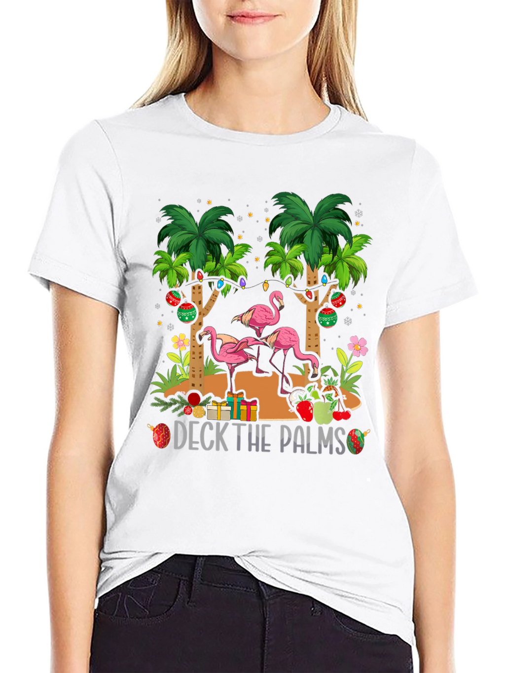 Deck the Palms Flamingo Christmas T-Shirt