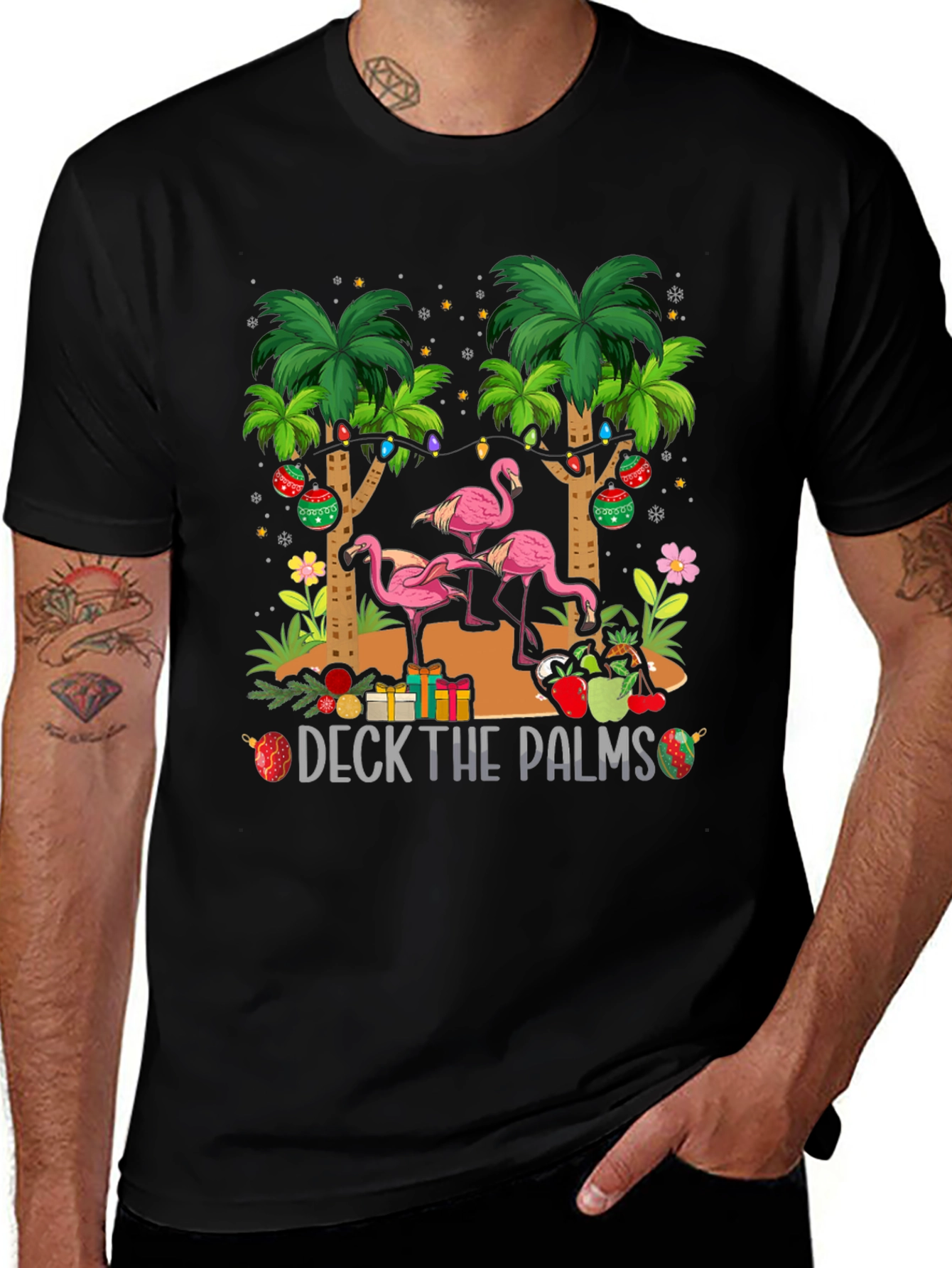 Deck the Palms Flamingo Christmas T-Shirt