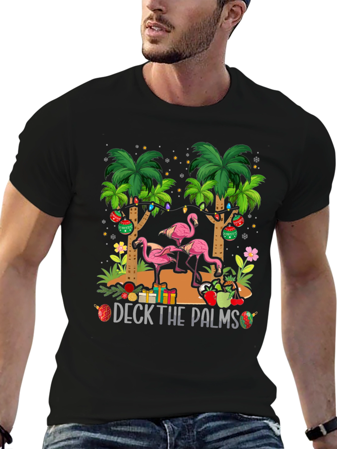 Deck the Palms Flamingo Christmas T-Shirt