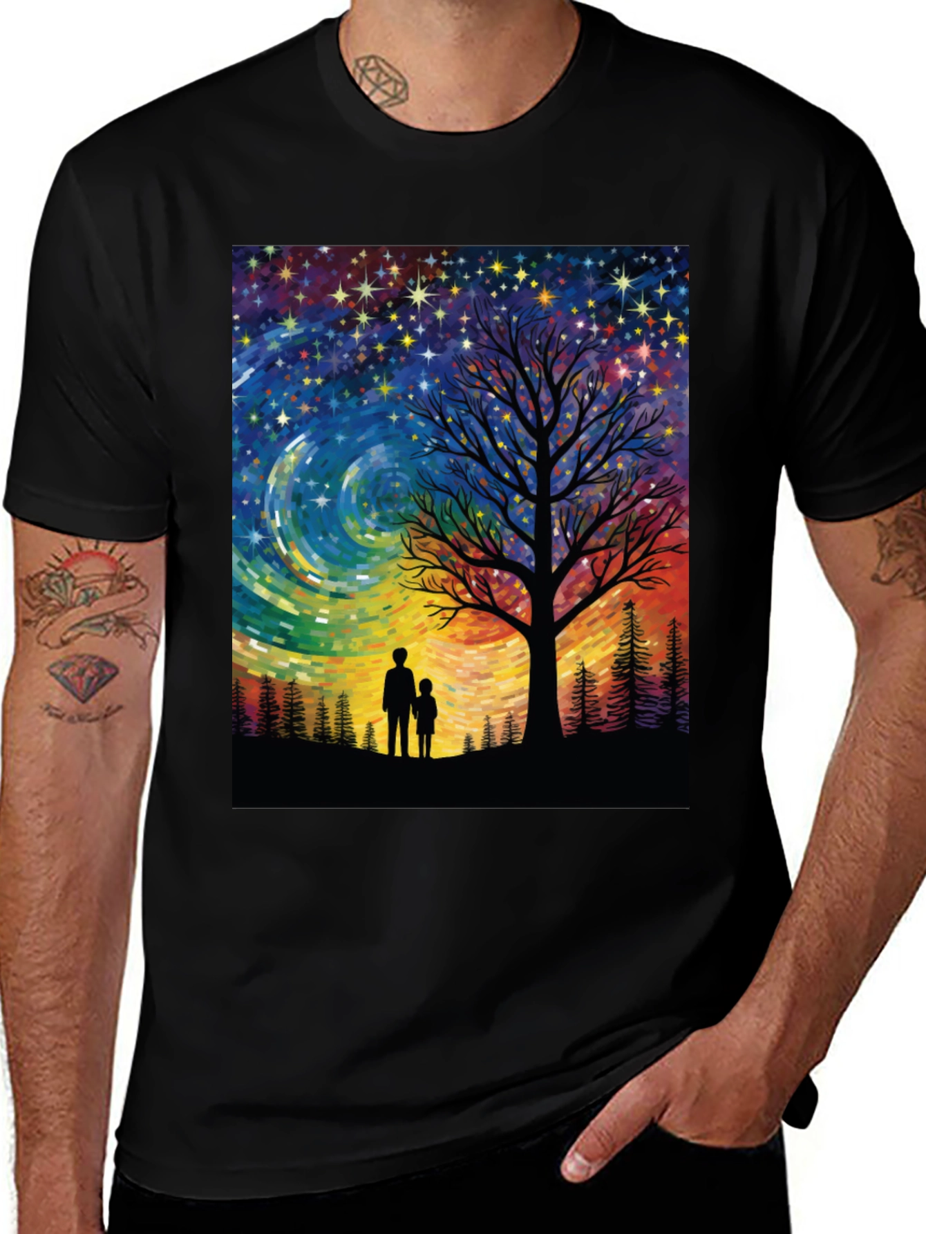 Starry Night Tree Silhouette Graphic Tee