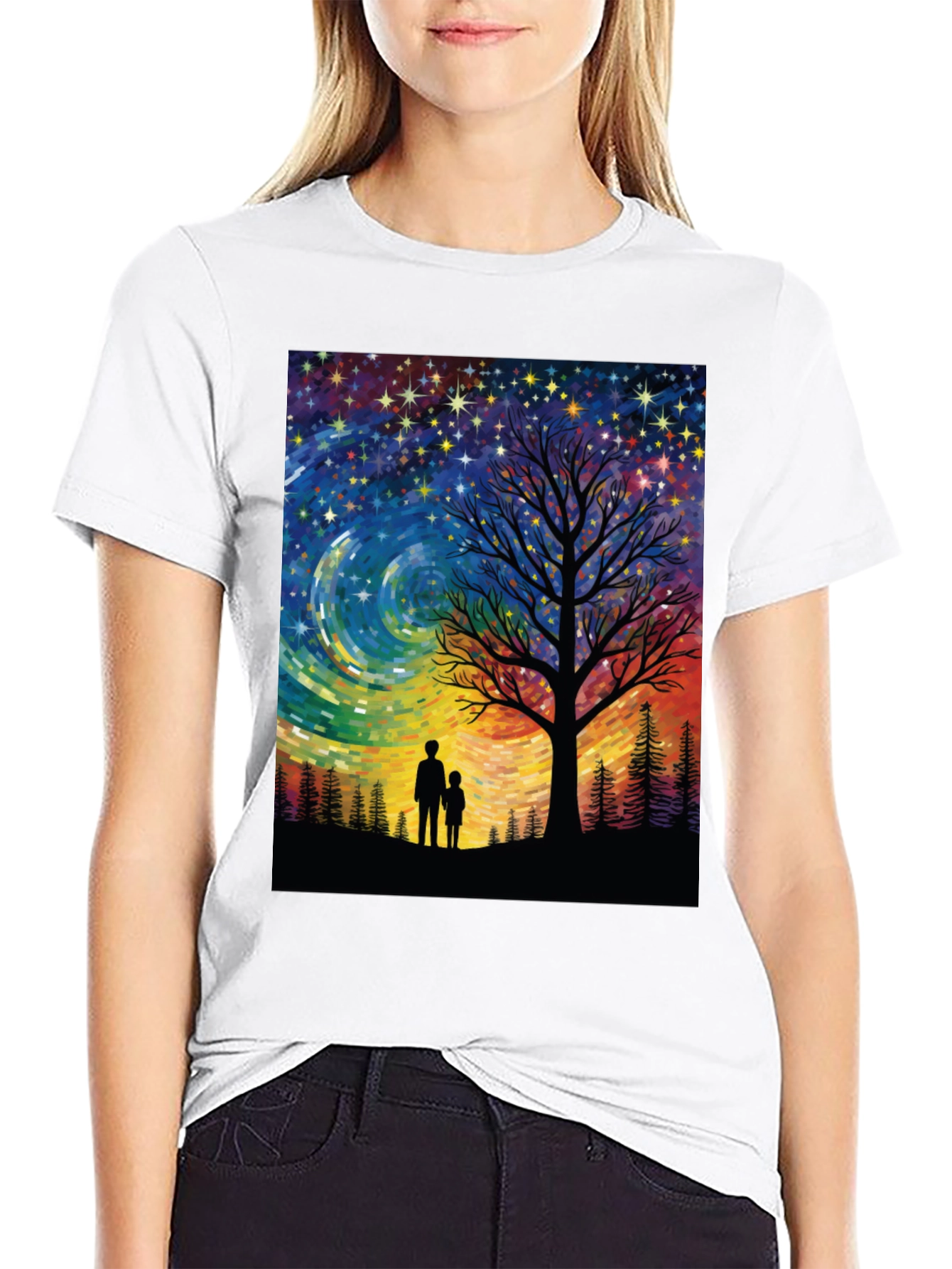 Starry Night Tree Silhouette Graphic Tee