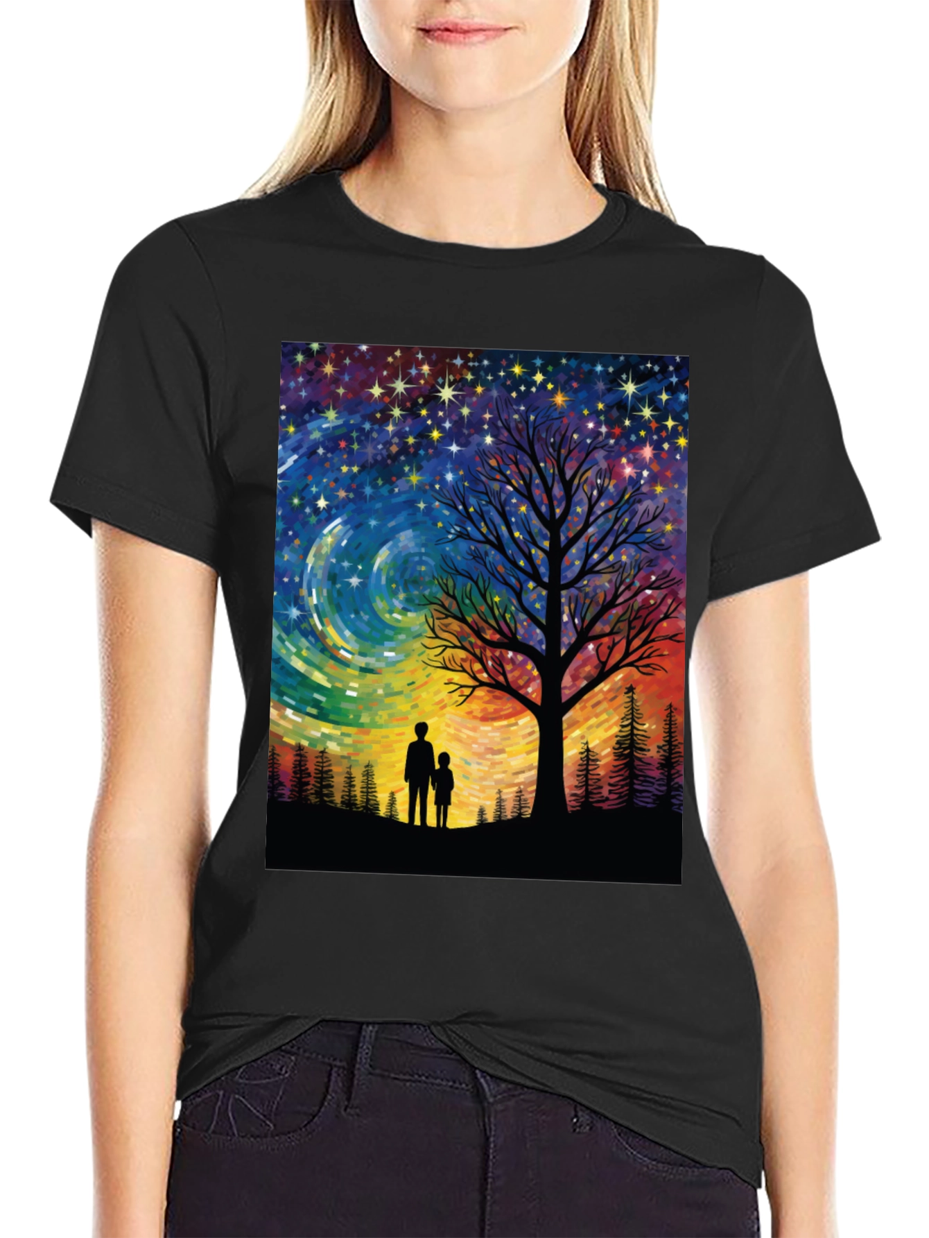 Starry Night Tree Silhouette Graphic Tee