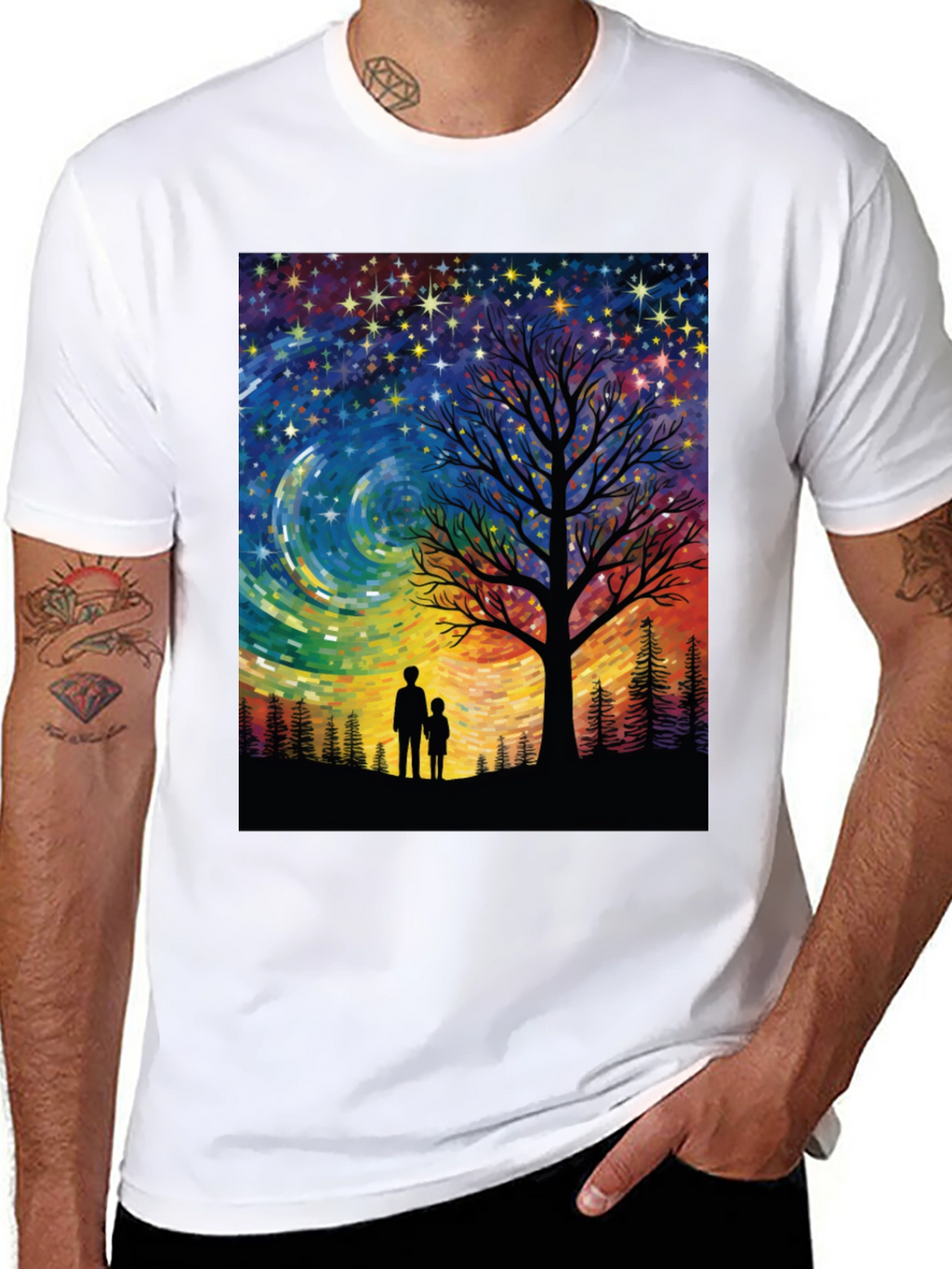 Starry Night Tree Silhouette Graphic Tee
