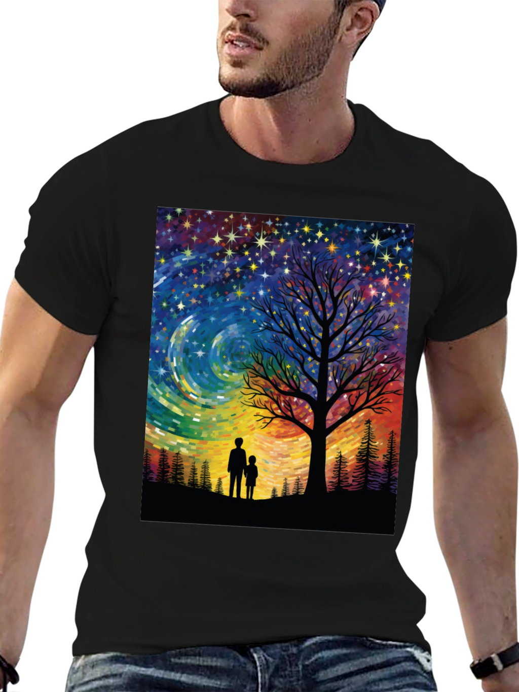 Starry Night Tree Silhouette Graphic Tee