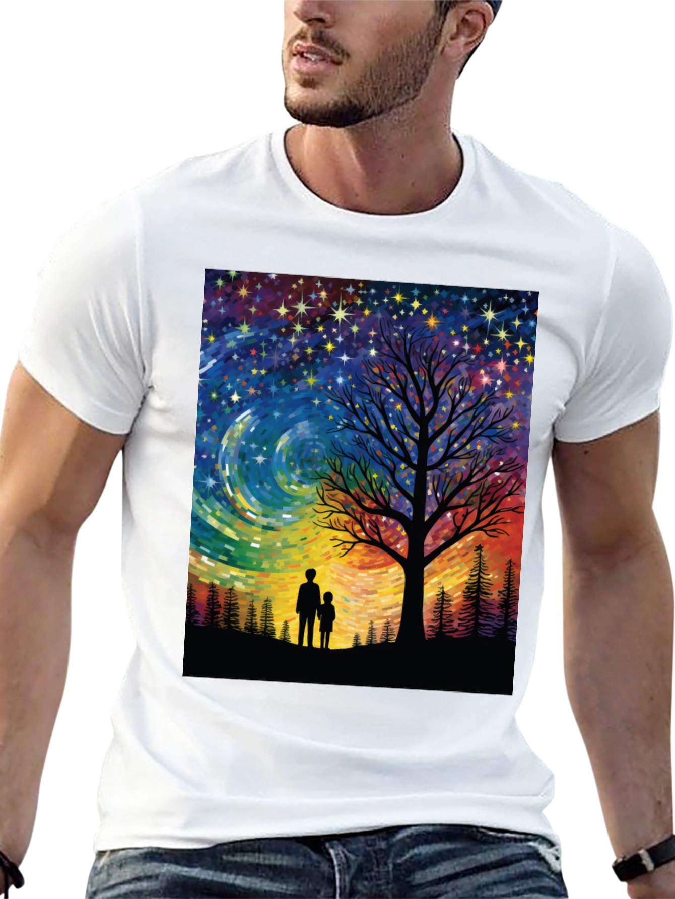 Starry Night Tree Silhouette Graphic Tee