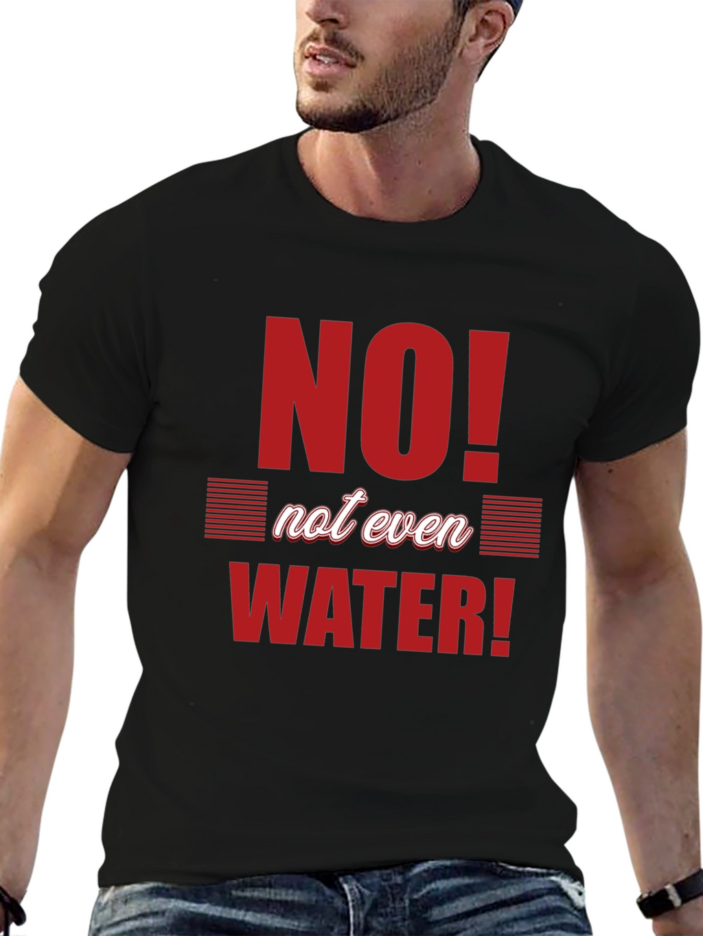No Water T-Shirt - Black Crew Neck Graphic Tee